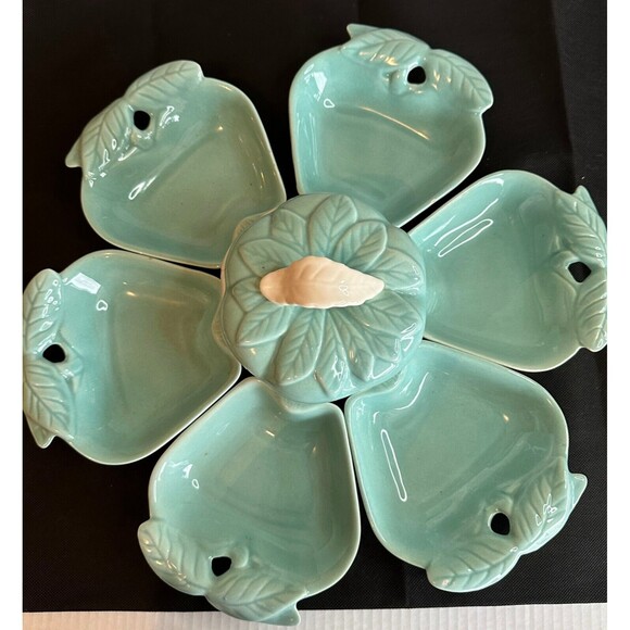 1950s Hoenig California Pottery Turquoise Apple Serving Dishes - 8 Pieces - Picture 4 of 11